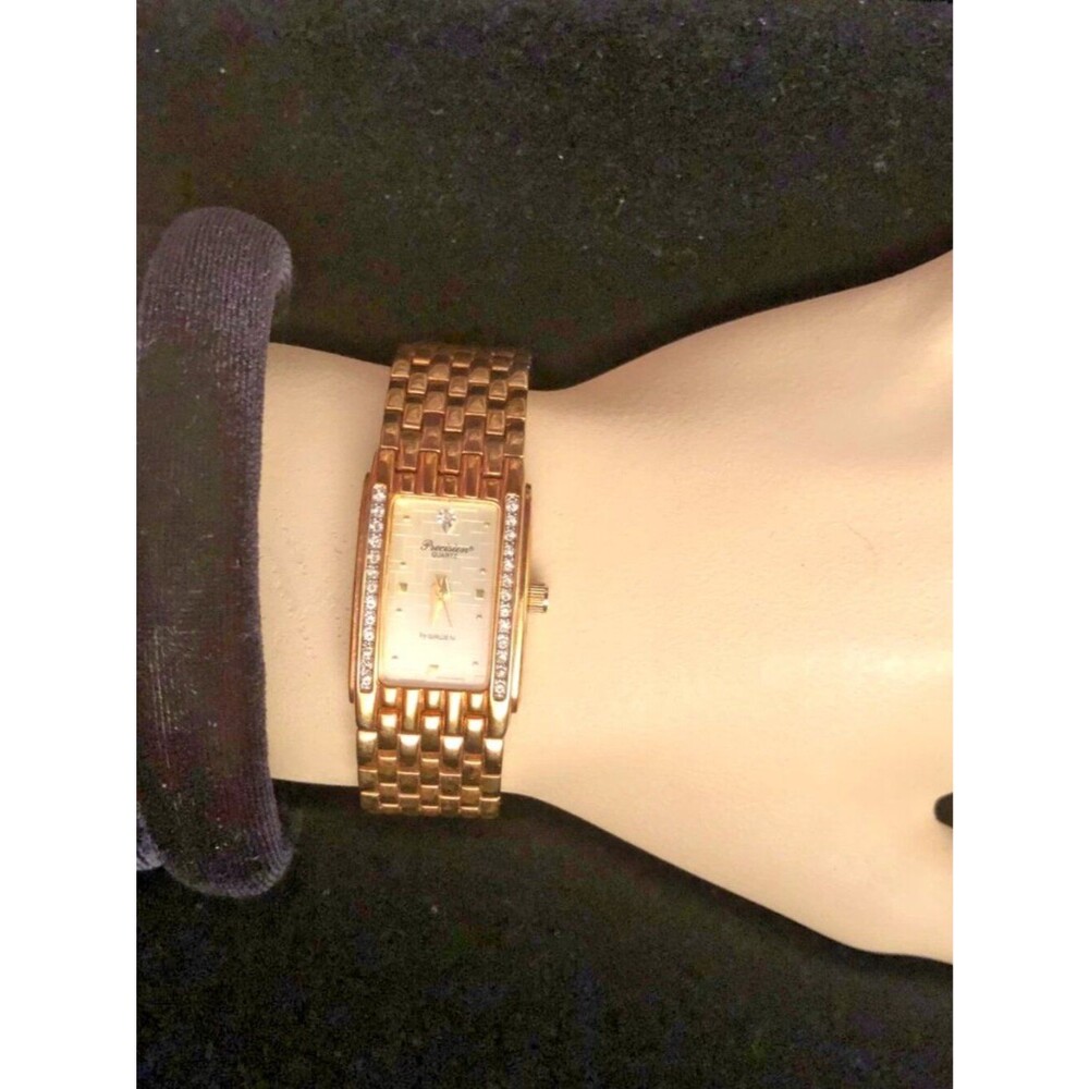 Precision Gruen Gold Tone Crystal Bezel Quartz Women's Watch 6.25"  GP3039